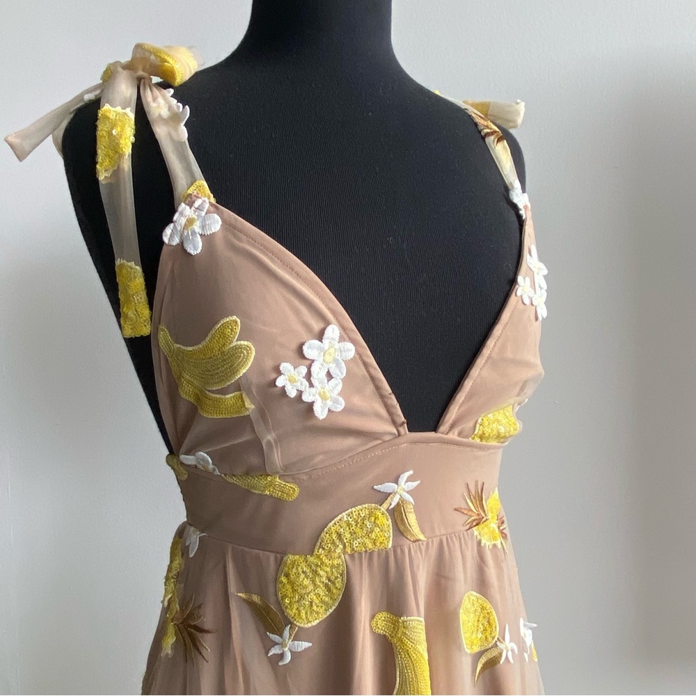 For Love And Lemons Banana, lemon and daisy dress in Tan and Yellow